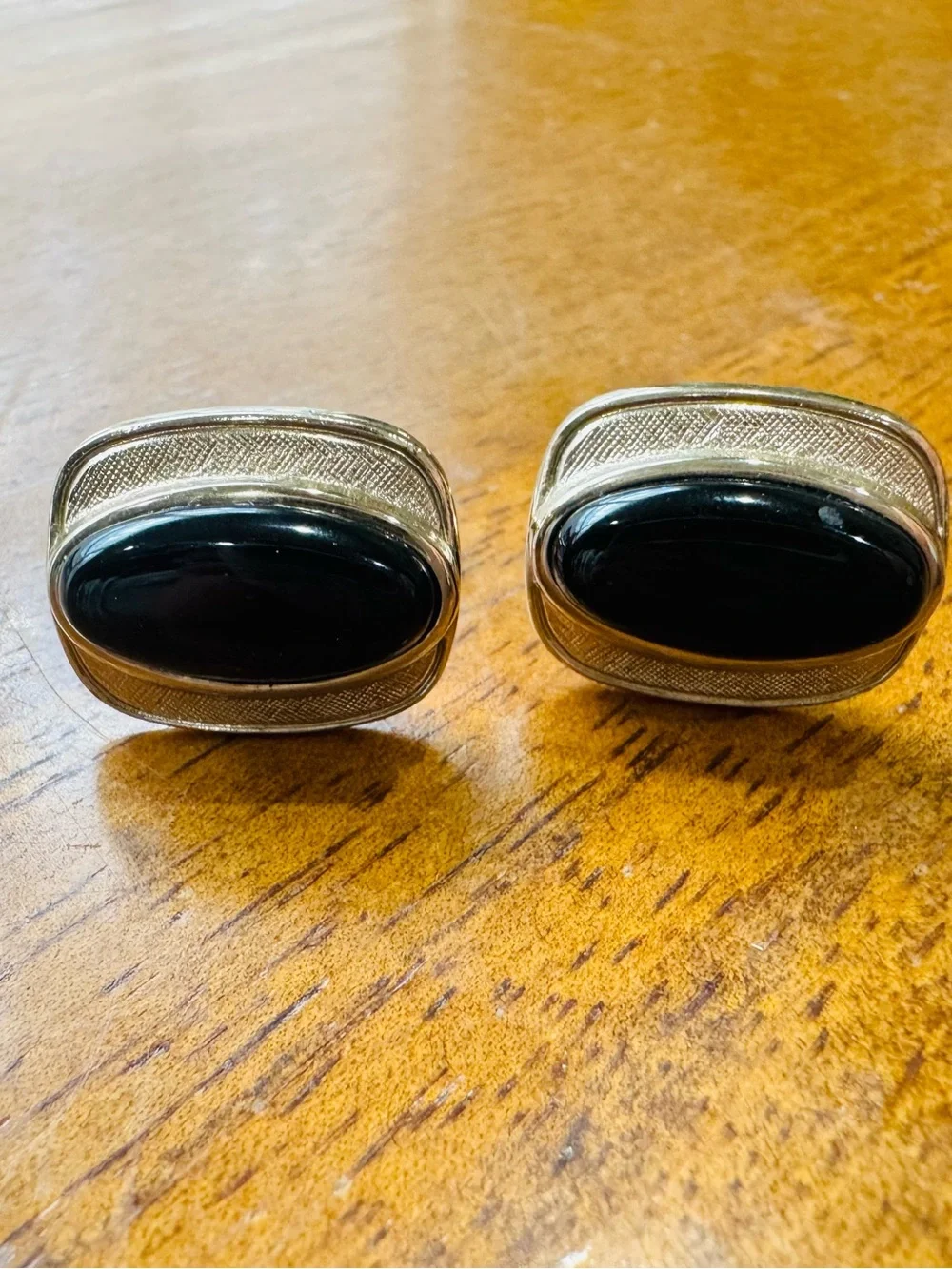 Vintage Dante brand Silver-tone Black Stone Cuff Links